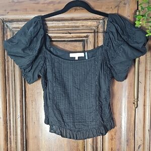 LoveShackFancy Black Puff Sleeve Top